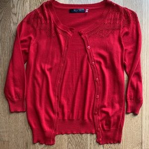 NWOT Vibrant red lightweight button down cardigan with beautiful stitching